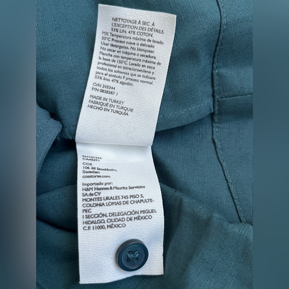 COS Cotton Linen A-Line Shirt Dress Mini Teal Blue Size 8 Minimalist Classic - Picture 9 of 15